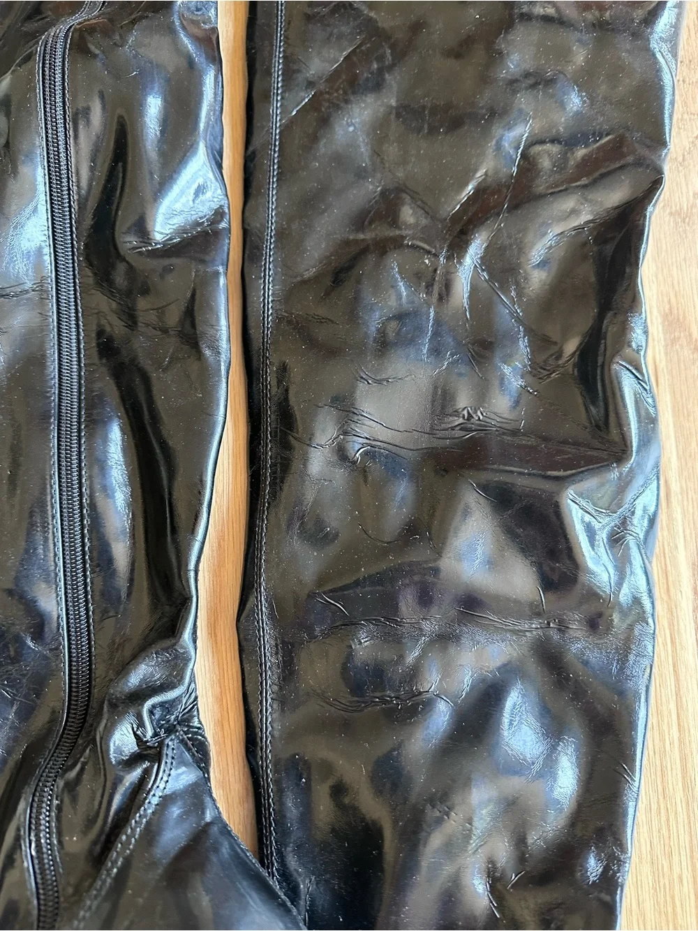 Black Patent Over-the-Knee Pointed-Toe Stiletto Boots